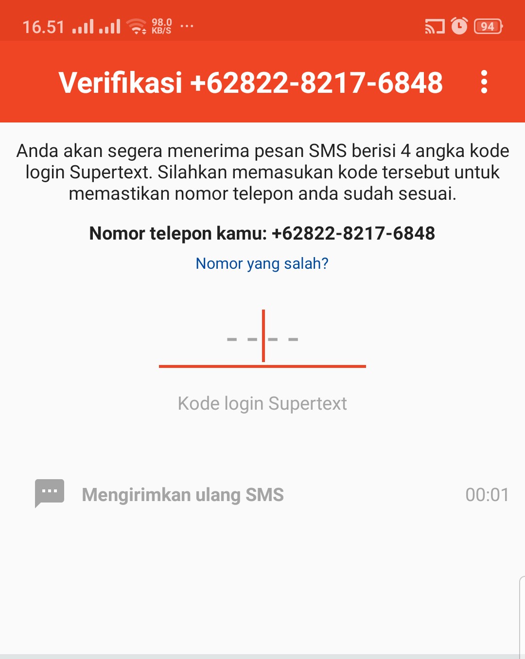 memasukan kode verifikasi